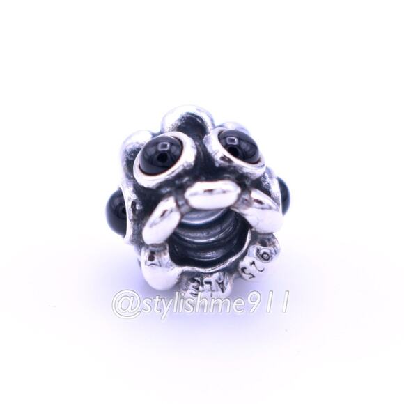 Authentic PANDORA Sterling Silver Forget Me Not Onyx Charm - 790470O - Picture 9 of 10